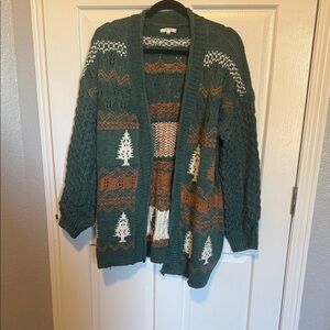 Maurices Green and Brown Cardigan Sweater